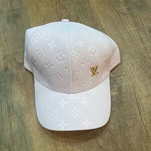 Louis Vuitton White Monogram Hat with Gold Accent